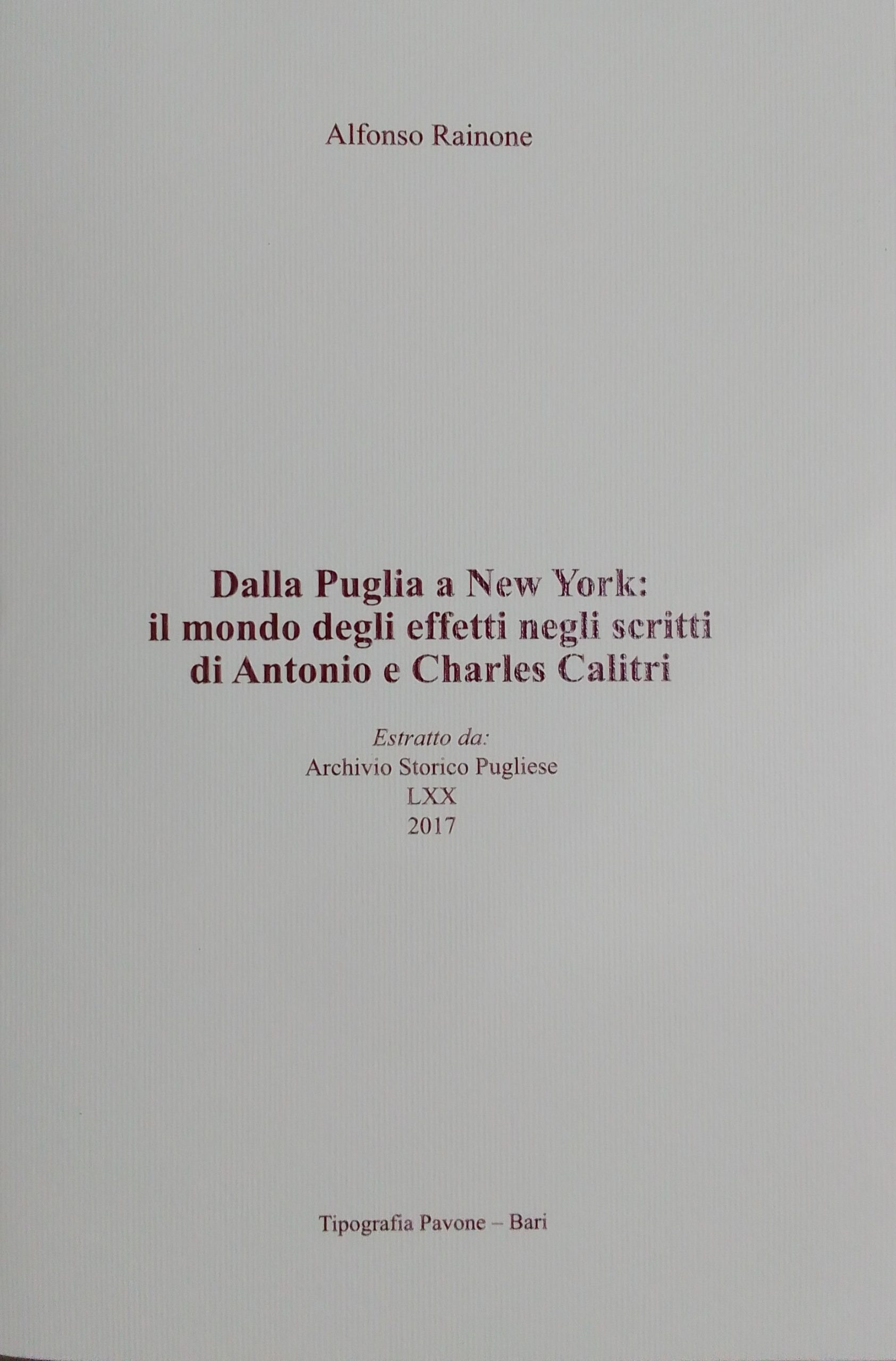 DALLA PUGLIA A NEW YORK: IL MONDO DEGLI AFFETTI NEGLI SCRITTI DI ANTONIO E CHARLES CALITRI