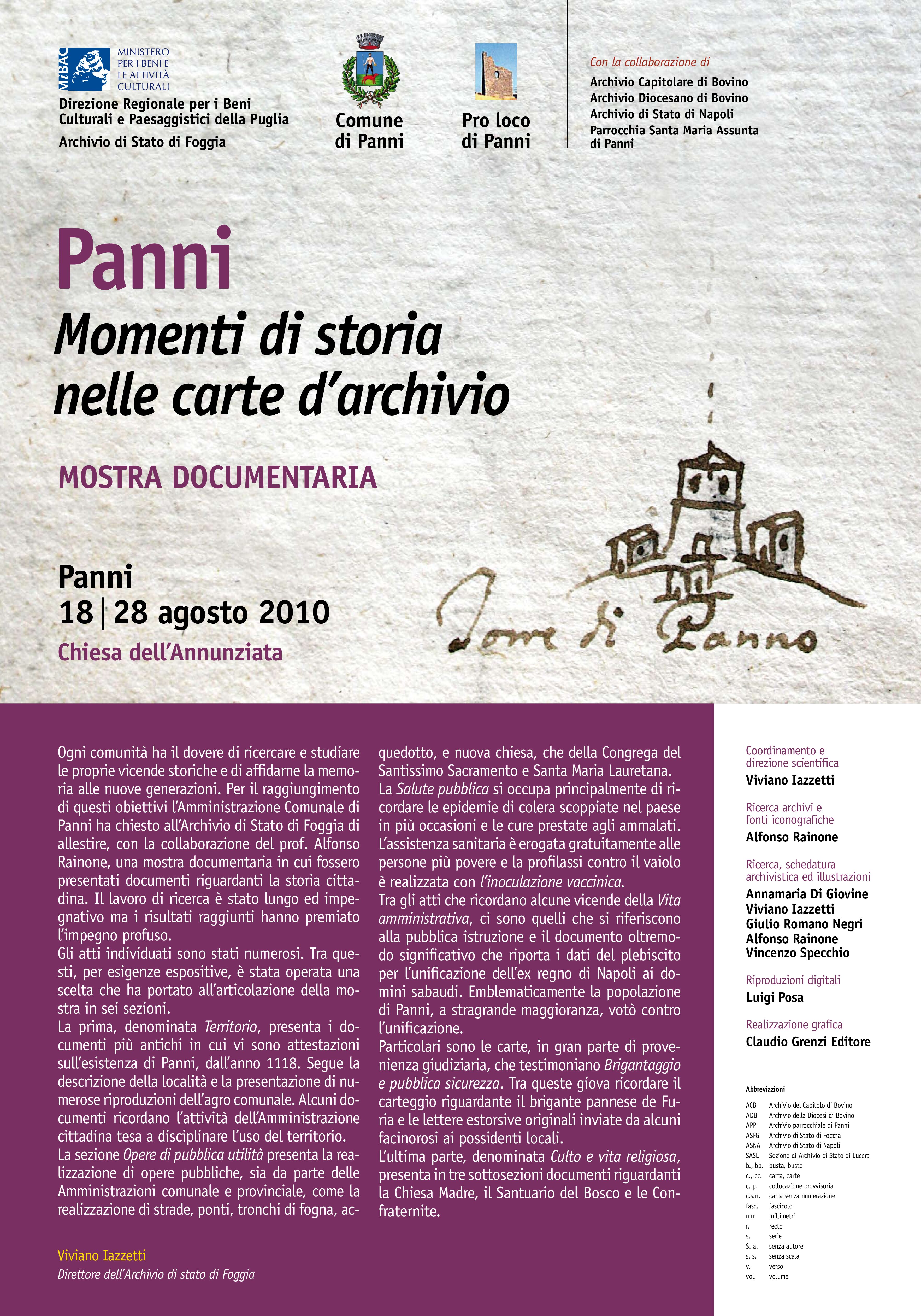 Panni. Momenti di storia nelle carte d’archivio.