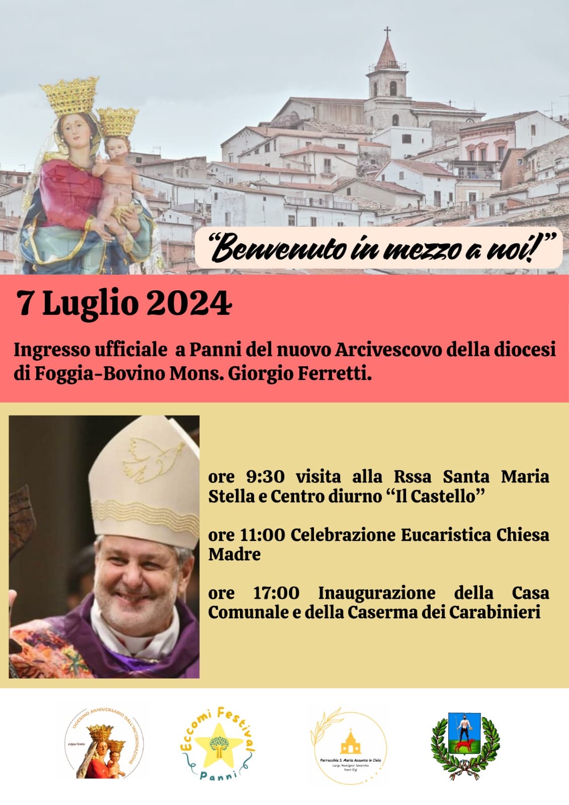BENVENUTO IN MEZZO A NOI                                     INGRESSO UFFICIALE A PANNI DEL’ARCIVESCOVO MONS. G. FERRETTI         7 LUGLIO 2024