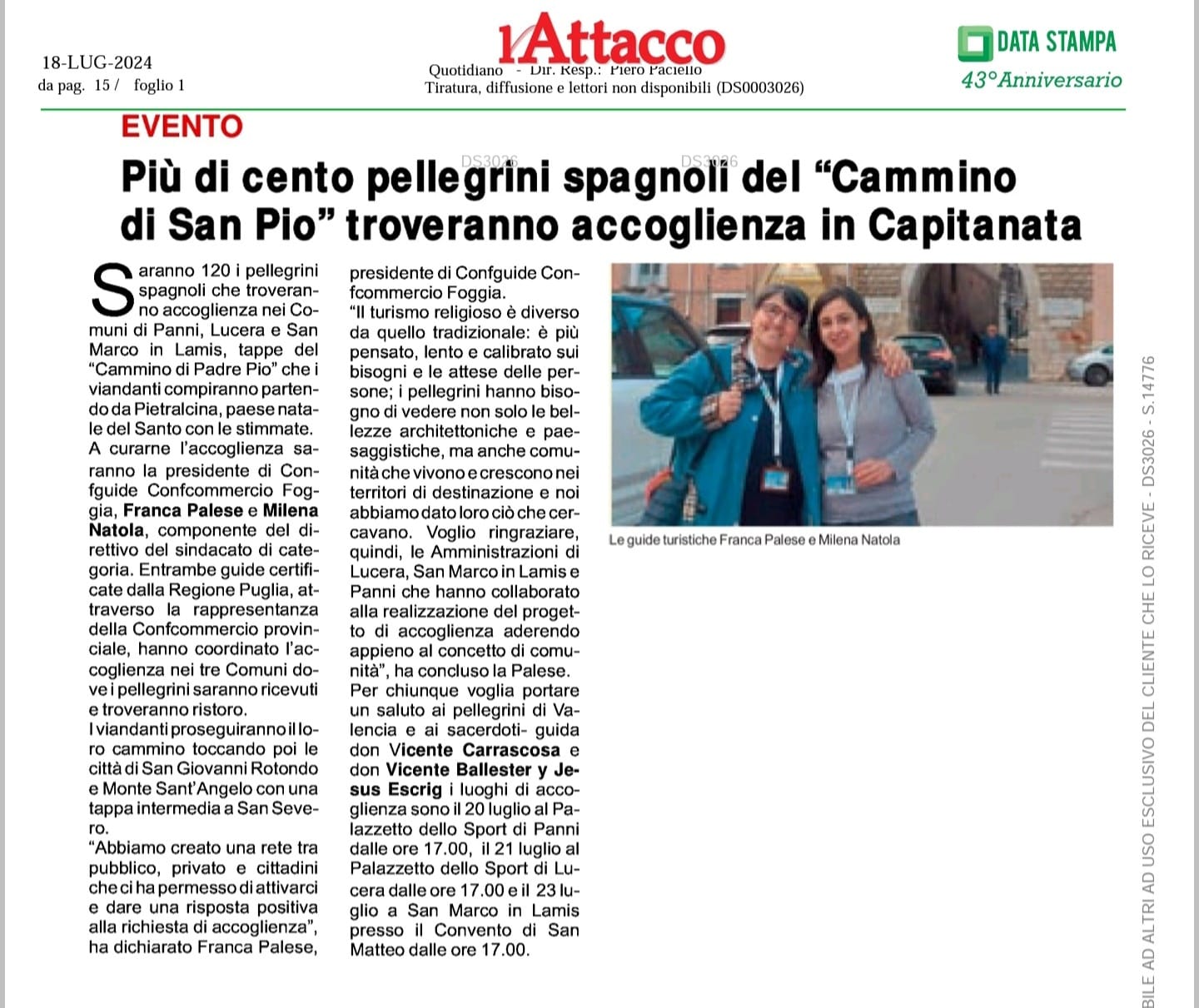 20 luglio 2024: UN SABATO SPECIALE A PANNI….