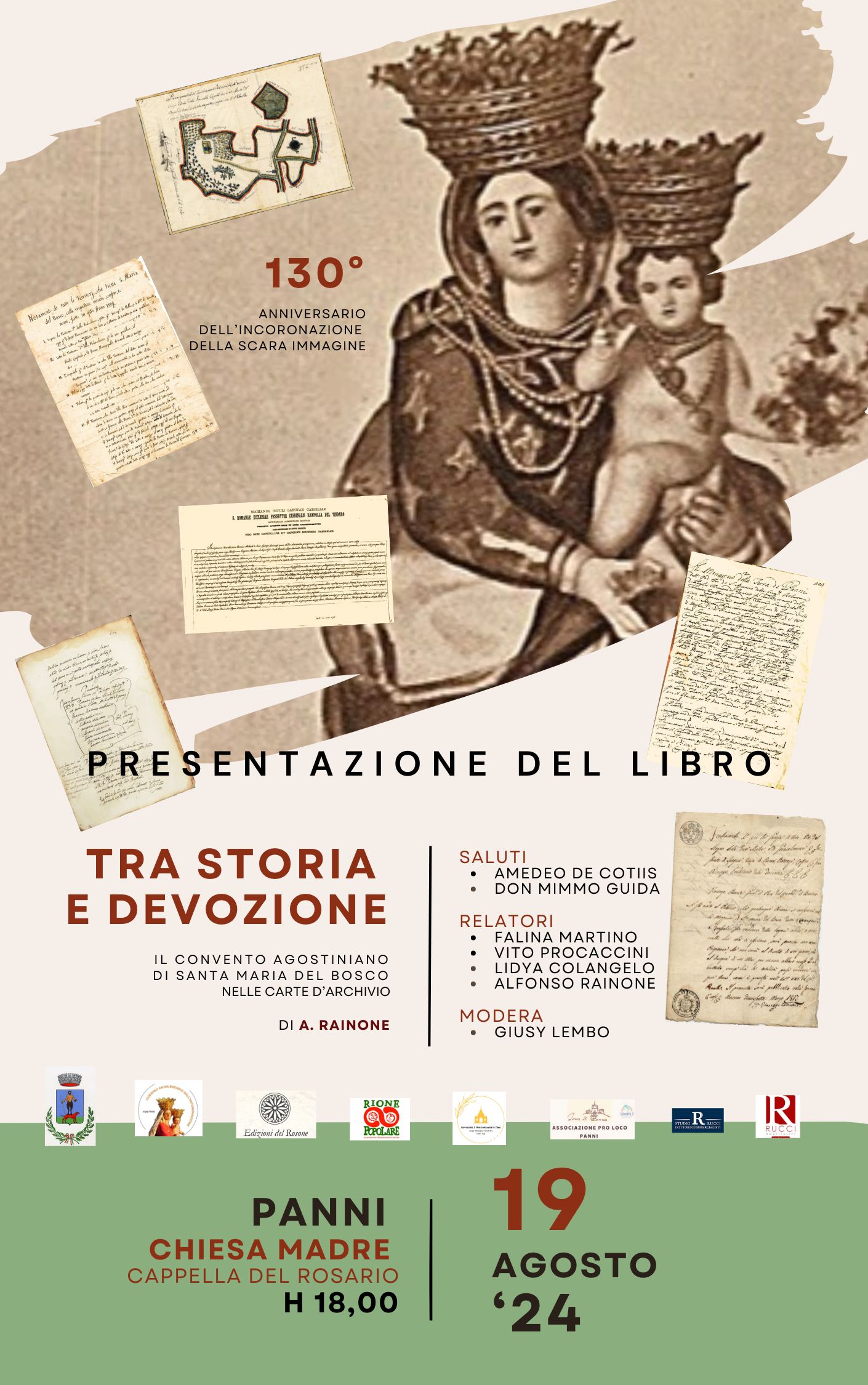 19 agosto 2024 PRESENTAZIONE DEL LIBRO TRA STORIA E DEVOZIONE. Il convento agostiniano di Santa Maria del Bosco nelle carte d’archivio